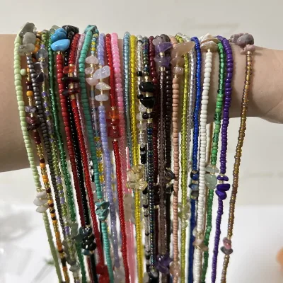 Women's Cross-border Direct-sales Bohemian-style Hand-woven Pebble-shaped Multicolor Glass Rice-bead Waist Chain Adjustable