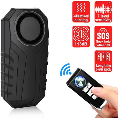 Wireless Remote Bicycle Alarm System Vibrating Sensor IP65 Waterproof 113dB Sound Anti-Theft for Bikes Motorcycles 6-8 Months