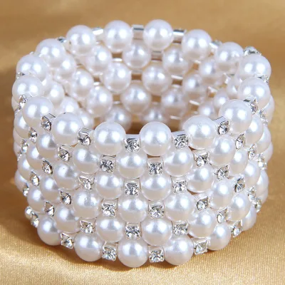 Elegant Crystal Imitation Pearl Bracelet Multilayer Stretchable Pearl Bracelet Pearl Bracelet for Women Bridal Jewelry Gift
