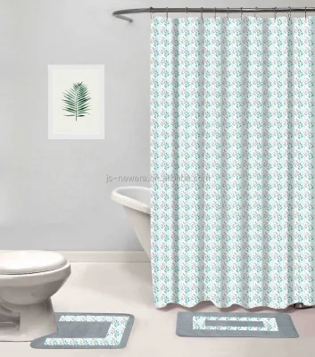 Fancy15pcs Printed Design Bathroom Set Harper Nautical Polyester Shower Curtain and Machine-Made Bathmat for Bathing