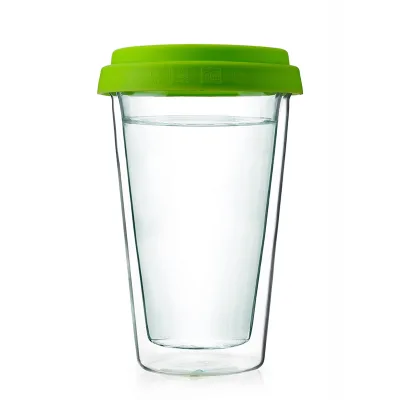 Double Insulated Glass Cup with Silicone Lid