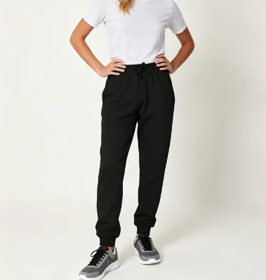 Unisex Solid Black Drawstring Jogger Pants Elastic Waist Cuffed Ankle Soft French Terry Casual Sweatpants
