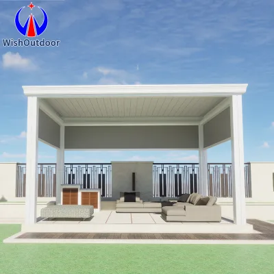 OEM Aluminum Motorized Tilting Blade Pergola with Remote Control & LED Lights for Hotels Resorts Villas & Outdoor Spaces