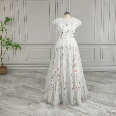 Real Photos High Quality Boho Flowers Embroidery Lace Wedding Dress for Bride 2024 Elegant Women Bridal Gown Photoshot