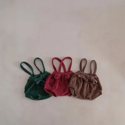 26 Autumn New Korean-Style Instagram-Inspired Christmas-Themed Kids' Bottoms Velvet Cotton Elastic Baby Suspender Pants