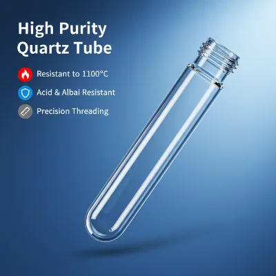 High Purity Fused Silica Quartz Test Tube with Screw Thread Custom Size JGS1 JGS2 Quartz Glass Sealing Test Tube