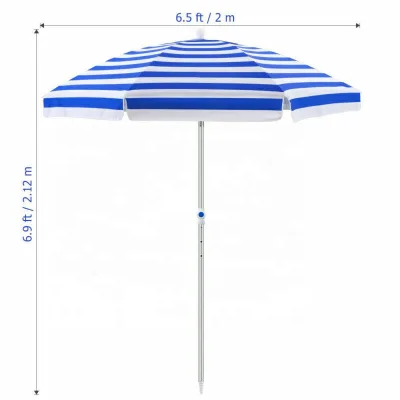 Mediterranean Blue Striped Stainless Steel Beach Umbrella Waterproof Lightweight Portable for Outdoor Use Parks Beach Resorts