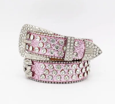 PU Leather Purple Colorful Crystal Stone and Skull Rhinestone and Pearl Belt
