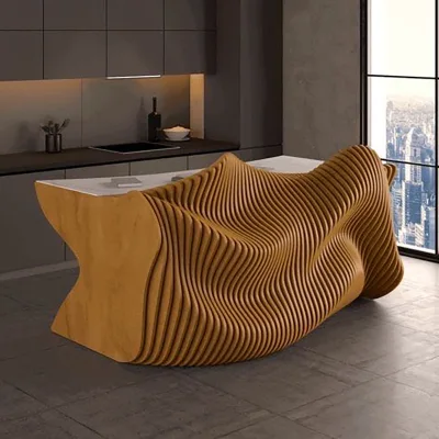 Q217 Professional High Grade Wood Work Reception Desk I-Shaped Slice Design for Office Modern Salon Dental Gym Hotels Schools