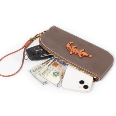 Kawaii Vintage Crocodile Leather Coin Purse Handmade Mini Zippered Wallet Earphone Holder Portable Custom Money Pouch for Girls
