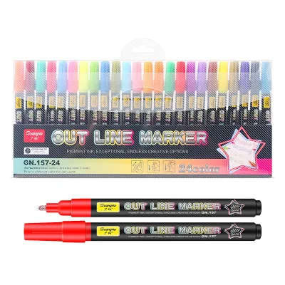 Hot Selling 24 Colors Outline Marker Double Line Magic Pens