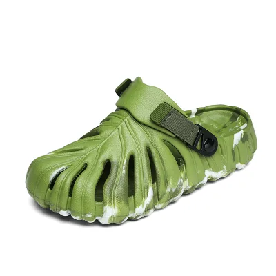 Mens Sandals EVA Footwear Sculpted Ribbed Upper Adjustable Strap Black White Marble Style Daily Casual Summer Shoes for Men