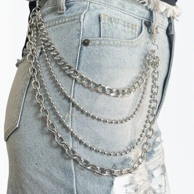 Multi-layer Stainless Steel Punk Pendant Belt Chain Hip Hop Trendy Unisex Cool Waist Chain Fashionable Youth Style Body Jewelry