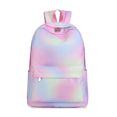 Wholesale Cute Waterproof Rainbow Backpack for Girls PVC Lining Zipper Custom Fashion School Bookbag Cartoon Logo Girls' Style