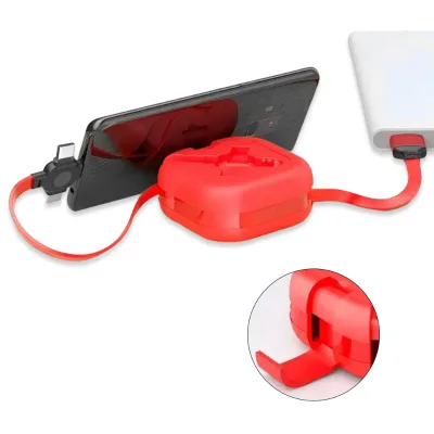 Multifunctional 3 in 1 Charging Cable Retractable Charging Cable with USB C/Micro USB Phone Holder Durable Data Cable