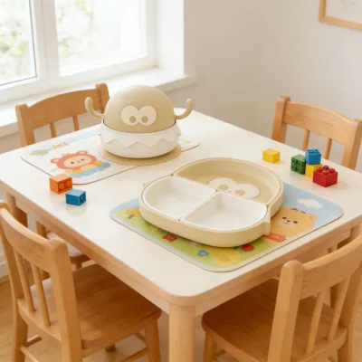 2-in-1 Detachable Silicone Baby Plate with Strong Suction, Modular Divided Toddler Dinnerware Set for Weaning & Preschool Kids
