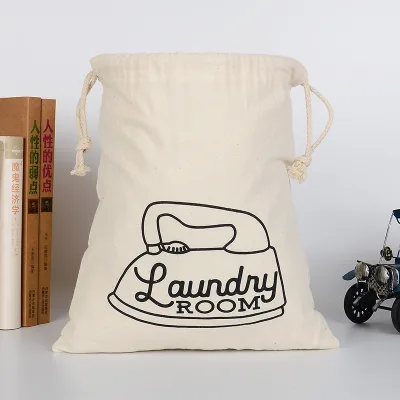 Ginzeal Handmade Custom Printed 10OZ Cotton Drawstring Gift Bag Eco-Friendly Natural Color 37x40cm Durable Laundry Storage Bag