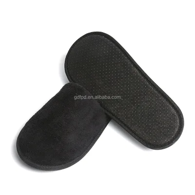 Comfortably Sample Free Anti-slip Fabric Dots Sole Non-slip Black Disposable Hotel Amenities Slippers Without Logo