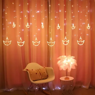 Hstyle High Quality Hanging Window Lamp Muslim EID Lamp Curtain Lamp Diwali Decoration Light for Ramadan Party Decoration