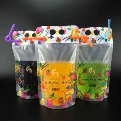 500ml General Printing Matte Surface Stand up Packaging in Stock Juice Packs Bag Drink Pouches with Straw