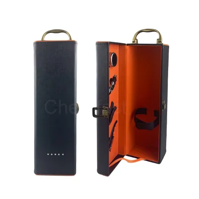 Lower MOQ Support 2 Bottle Leatherette WIne Decorative Carrier Gift Box Packaging PU Leather Single Bottle Wine Box Gift