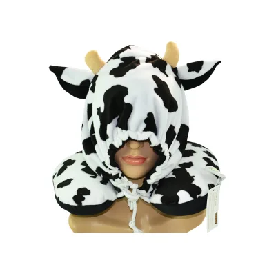 Cow Pattern Travel Hoodie Neck Pillow  with Comfortable Plush Fabric