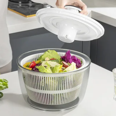Salad Spinner Manual 6L Plastic Salad Tool Fruit Vegetable Automatic Vegetable Spinner and Drainage Basket
