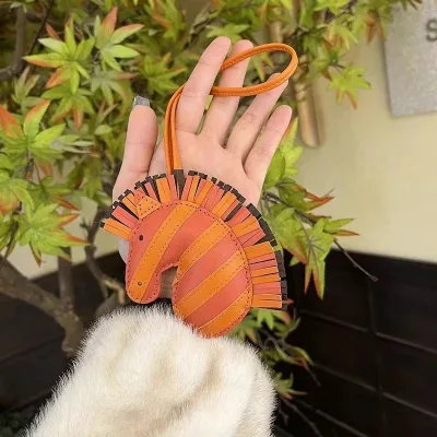 Zebra unicorn Horsehead Tassel Sheepskin Pendant Handmade Genuine Leather Car Rearview Mirror High-end Decoration