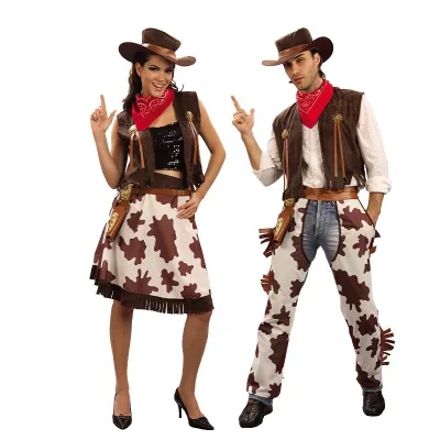 Women Mens Western Cowboy Party Costume for Adult Fancy Dress up Retro Halloween Party Cosplay Carnival Adult Costumes