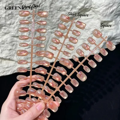 Short/Medium/Long Press on Nails Amber Smudge Design Skin Whitening Full Cover Daily Decoration Lightweight Wearable False Nails