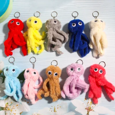 New Creative Handmade Octopus Fur Ball Keychain Cute Marine Life Plush Doll Bag Hanging Accessories