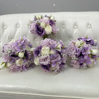 Wedding Home Decoration Bridesmaid Rose Bouquet Purple Bridal Flower Bouquet for Wedding Bride
