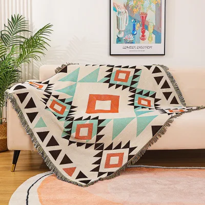 Factory Direct Sale Dulcis Modern Woven Geometric Plants Flowers Reversible Polyester Cotton Throw Blanket for Bed Sofa