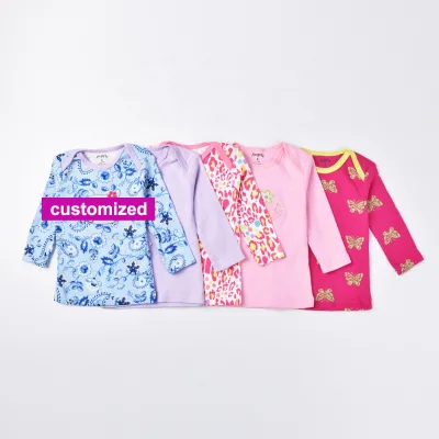 New Custom Newborn Cartoon Embroidery Printing Cotton Long Sleeve Spring Autumn Unisex 5 Pack Baby T-shirt