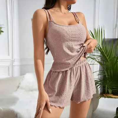 New Jacquard Strap Kids Summer Sleepwear Two-Piece Set Thin Casual Loose Shorts