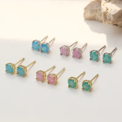 Minimalist Multi Color Round Stud Earrings for Women Dainty Gold Plated Sparkling Crystal Earrings Simple Crystal Jewelry