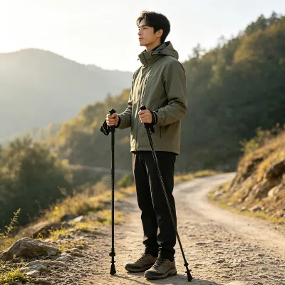 Adjustable 110-135cm Trekking Poles 7075 Aluminum Shaft Tungsten Carbide Tip Anti-slip Cork Grip Hiking Walking Sticks