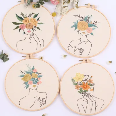 DIY Embroidery Kits with Patterns and Instructions Hoops Needles Threads