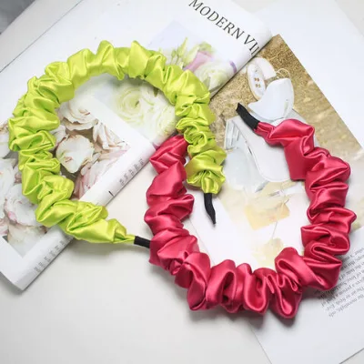 Latest satin women's colorful pleated headband, versatile for both women and girls, hot selling retro and simple hair accessories
