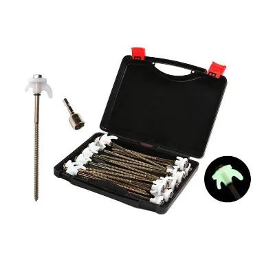 22PCS Outdoor Screw in Glow in the Dark Tent Pegs with Plastic Storage Box &13mm Hex Drill Bit Other Camping Accessories
