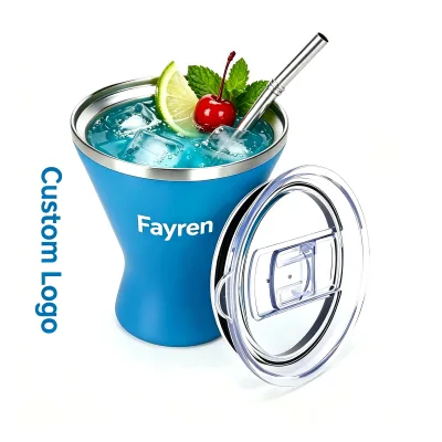 Matte Finished Matel Martini Cup 10oz Margarita Tumbler Insulated Stainless Steel Wine Mug with Snap-on Lid Cocktail Cup 300ml