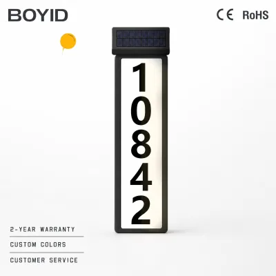 Boyid Solar Powered Plastic Waterproof Small Modern LED Hotel House Numbers Address Plaques Motion Sensor IP65 Outdoor Use 360