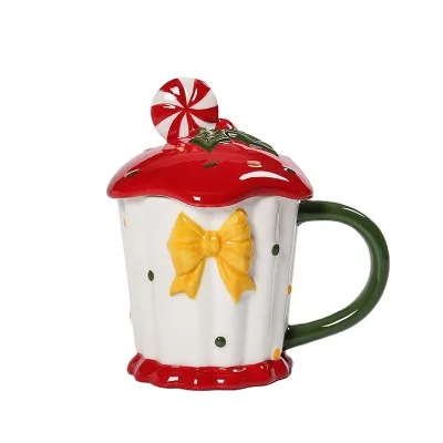 20 oz Christmas Cup Cake Shaped Ceramic Coffee Tea Mug with Lid for Holiday Parties Personalized