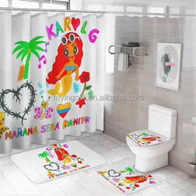 Karol G Shower Curtains Waterproof Bathroom Curtain with Hooks Anti-slip Bath Mat Set Soft Rugs WC Toilet Carpet Home Decor