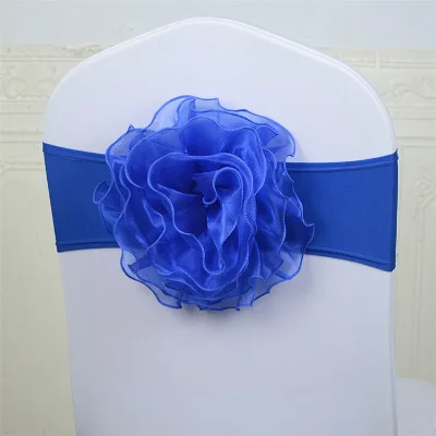 Organza Big Flower Chair Sashes Banquet Seat Chair Back Band with Large Floral Ball for Wedding Event Hotel Party Decoration