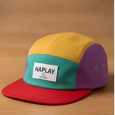 Custom Logo Kids 5 Panel Camper Hat Vibrant Color Block Baseball Cap Children Cotton Sun Hat with Woven Patch Wholesale