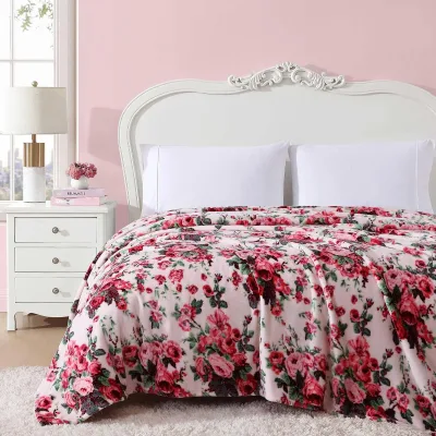 Floral Digital Transfer Printed Soft Flannel Throw Blanket Fluffy Plush Bedding for Winter Colorful SOFA TRAVEL Comfort