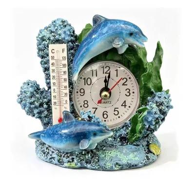 Wholesale Custom Resin Dolphin Quartz Desk Clock, Coral Starfish Shell Wave Table Clock, Coastal Home Decor Beach Souvenir Gift