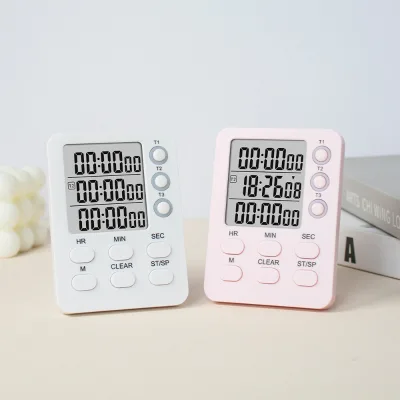 99H59M59S 3 Channel 3-Group Plastic Large Big Lcd Screen Display Magnetic Digital Kitchen Timer with Clock with Clip