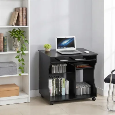 4 Lockable Casters Mobile Keyboard Tray CPU Stand MDF Solid Wood for Flexible Home Office Study Use Computer Table Desk